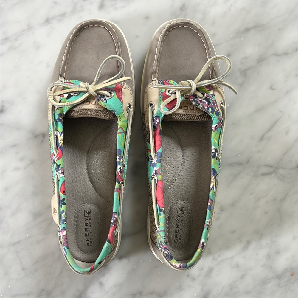 Sperry Floral Trim Flats Light Grey
